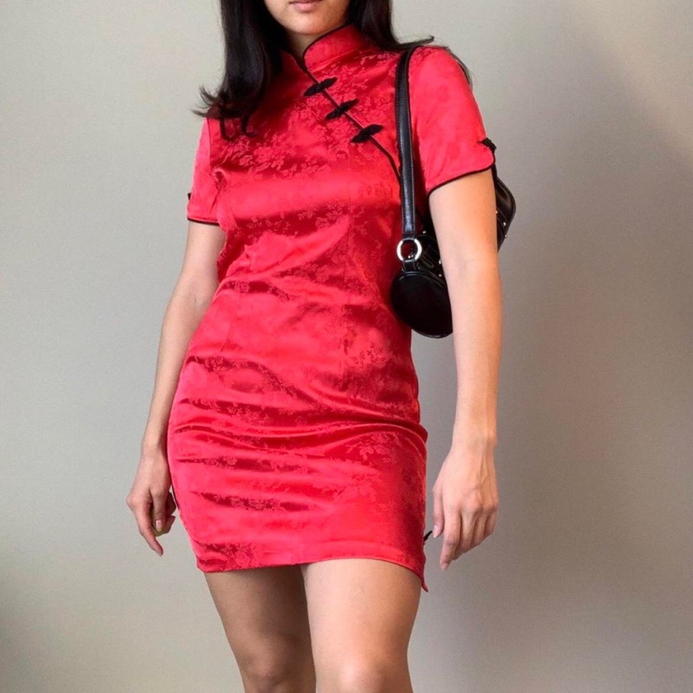 Red Traditional Qipao Chinese Cheongsam Dress Size M